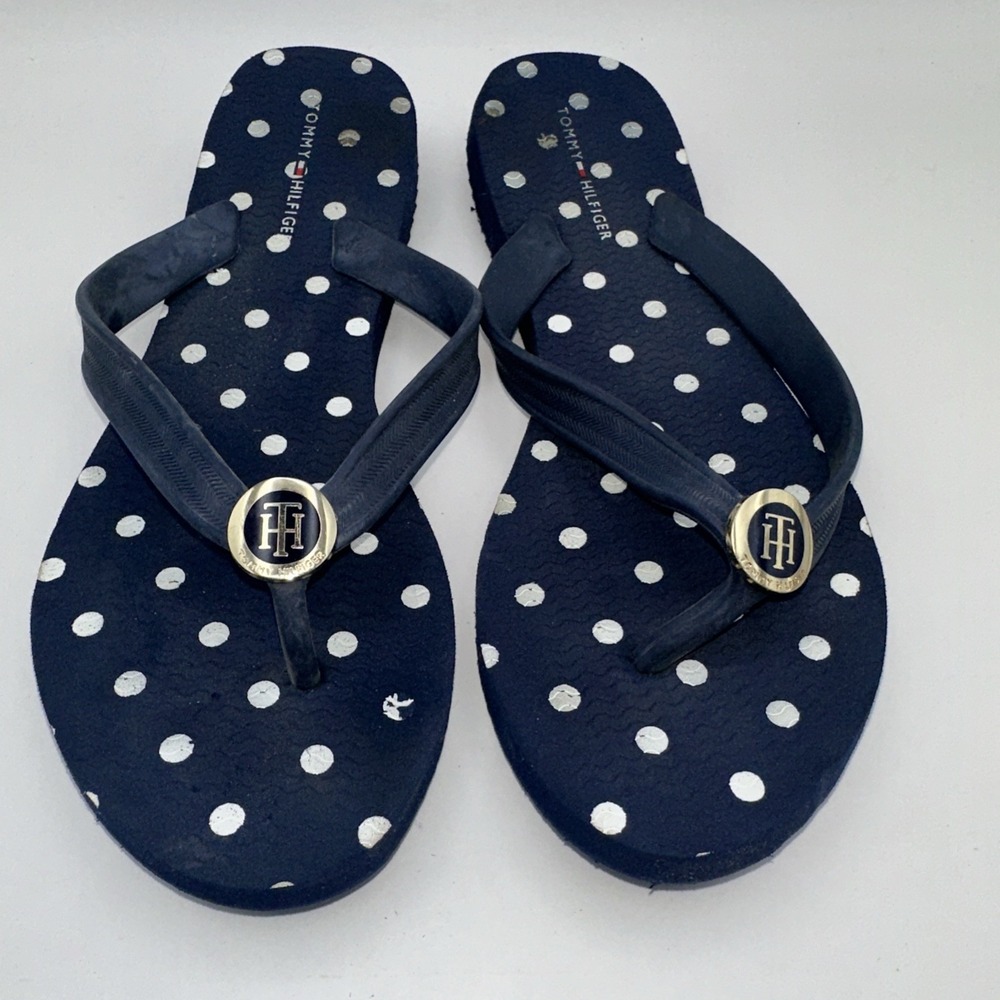 Tommy Hilfiger Flip Flop Sandals‎ Size 7/8 Navy  Blue White